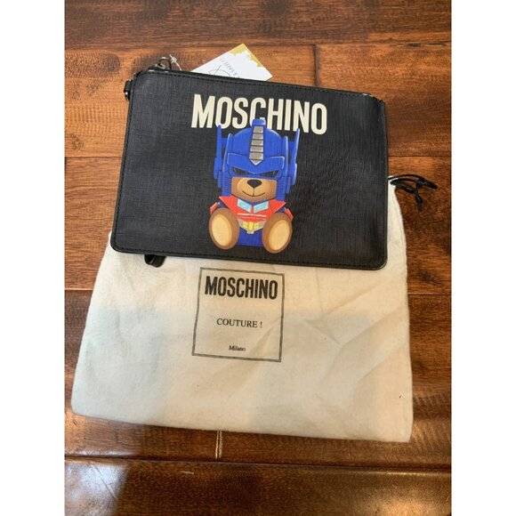 Moschino Couture Black Leather Transformers Clutch Wristlet W/ Dust Bag - Picture 1 of 8